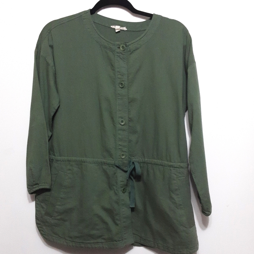 Eileen Fisher Drawstring Waist Cotton Twill Boho Shirttail Jacket XS/TP